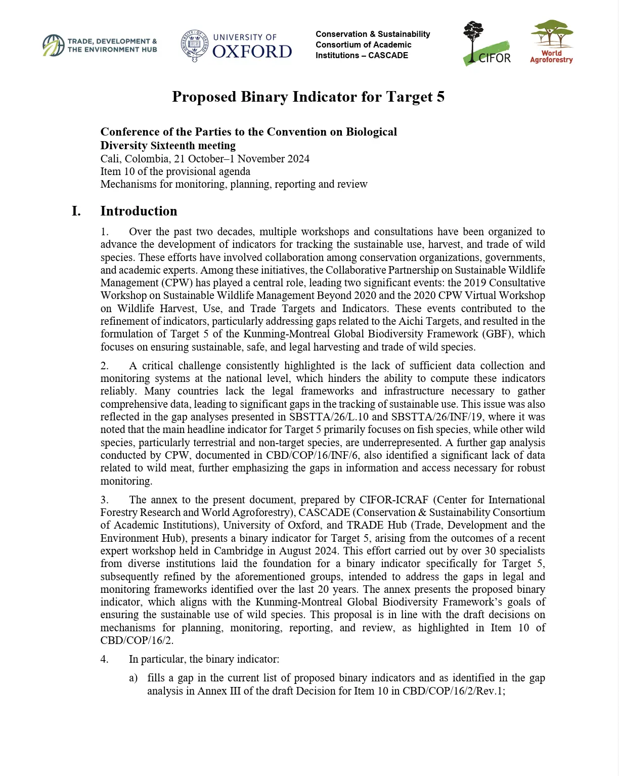 Proposed binary indicator for Target 5