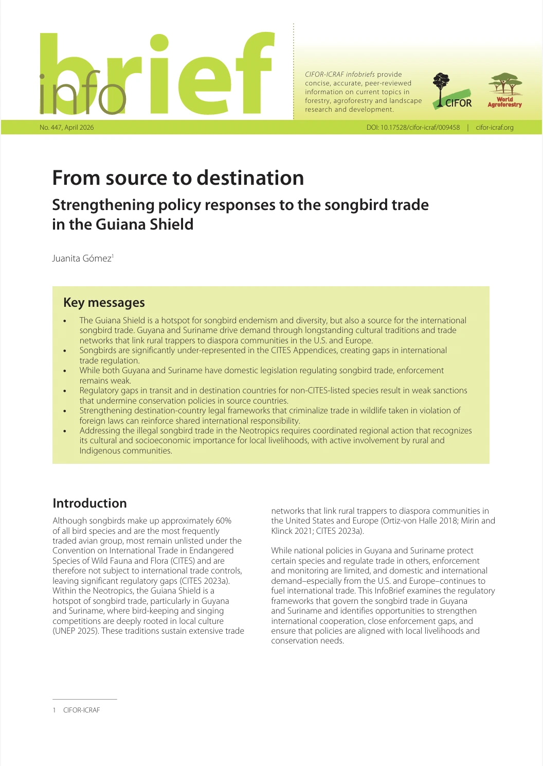 From source to destination: Strengthening policy responses to the songbird trade in the Guiana Shield